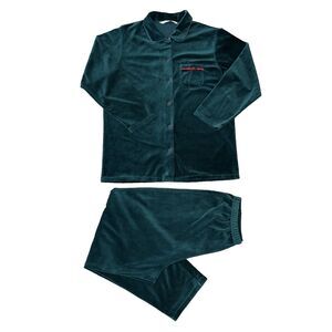 Victoria’s Secret Country Velvet Pajama Set Forest Green Button Up Lounge L